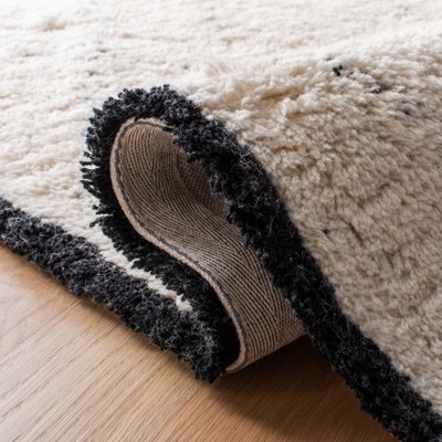 Ivory and Black Wool Hand-Tufted Geometric Runner Rug