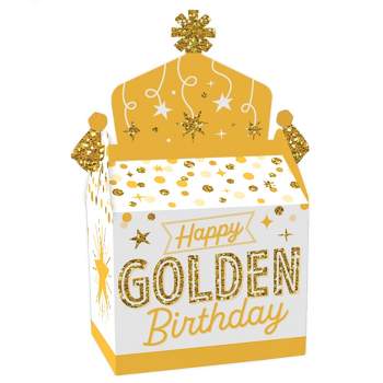 Big Dot of Happiness Golden Birthday - Treat Box Party Favors - Happy Birthday Party Goodie Gable Boxes - Set of 12