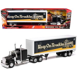 Kenworth W900 Truck Black with Dry Van Trailer "Tribute To Truckers Keep on Truckin'" 1/32 Diecast Model by New Ray - 1 of 4