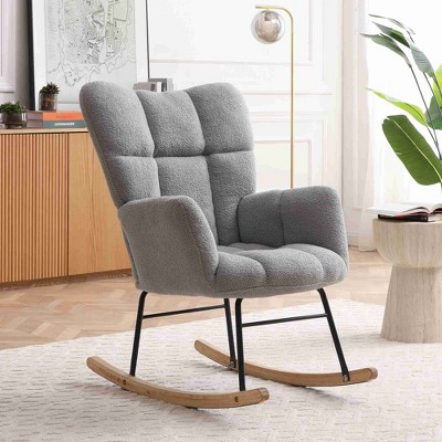 CAVINAS Teddy Fabric Glider Rocking Chair with High Backrest,Upholstered Rocking Chair,Nursery Accent Chair for Bedroom