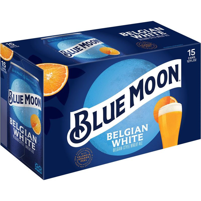 Blue Moon Belgian White Wheat Ale Beer - 15pk/12 fl oz Cans, 1 of 8