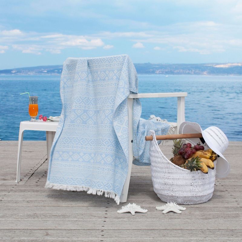 2pc Turkish Cotton Sea Breeze Pestemal Beach Towel Sky Blue - Linum Home Textiles, 4 of 7