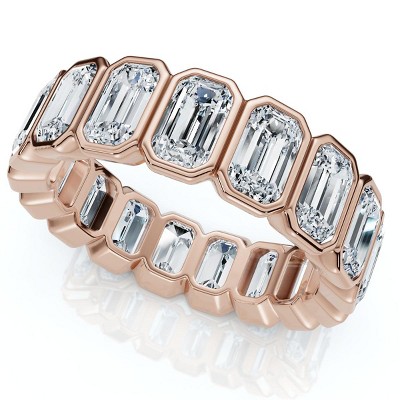 Pompeii3 5Ct Emerald Cut Bezel Eternity Wedding Ring 14k Gold Lab Created