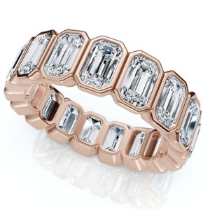 Pompeii3 5Ct Emerald Cut Bezel Eternity Wedding Ring 14k Gold Lab Created - 1 of 4