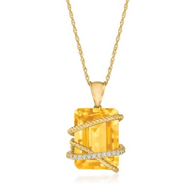 Ross-Simons 7.00 Carat Citrine and .11 ct. t.w. Diamond Pendant Necklace in 14kt Yellow Gold