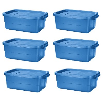 Rubbermaid Roughneck 10 Gallon Rugged Storage Tote in with Lid and Handles for Home, Basement, Garage, (6 Pack)