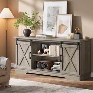 65 Inche Farmhouse Tv Stand, Entertainment Center with Storage and Sliding Barn Doors, Adjustable Shelf Modern Media TV , Grey - 1 of 4