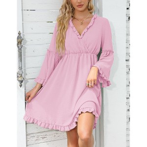 Women's Wrap V-Neck Ruffle Dress Flared Long Sleeve Mini Dress Party Dress - 1 of 4
