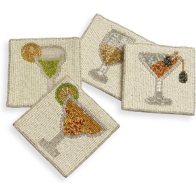 Folkulture Boho Coasters Set of 4 (4") Cute Cocktail Coasters for Farmhouse Style Table | Square Decorative Coaster Gifts for Men or Women