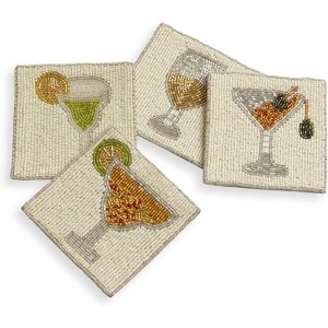 Folkulture Boho Coasters Set of 4 (4") Cute Cocktail Coasters for Farmhouse Style Table | Square Decorative Coaster Gifts for Men or Women - 1 of 4