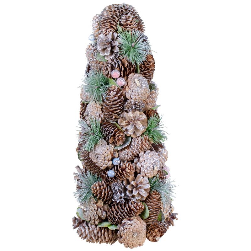 Northlight 16.5" Glittered Green and Brown Pinecone Berry Christmas Tree, 1 of 5