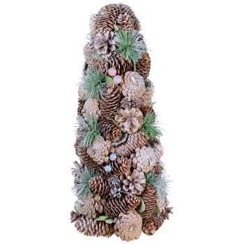 Northlight 16.5" Glittered Green and Brown Pinecone Berry Christmas Tree