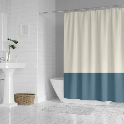 LunaLulinlk Blue and Ivory Colorblock Printed Shower Curtain, 72” x 70"