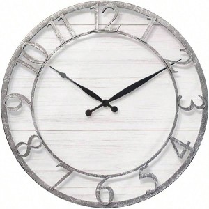 21 inch farmhouse wall clock shiplap style raised 3d arabic numeral galvanized metal wall decor living room dining room entryway - 1 of 4