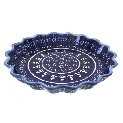 Blue Rose Polish Pottery Winter Nights Quiche Dish