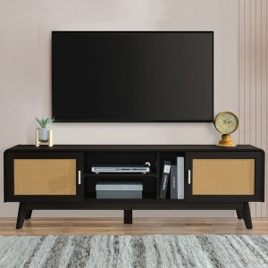 KIGFTSOD 63'' Dark Rattan TV Stand - 2 Storage Cabinets, Solid Wood Legs, Fits 65 Inch TV, Media Console for Living Room & Bedroom - 1 of 4