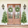 Compact Artificial Cedar Topiary Trees ¨C 2 Pack Faux Evergreen in White Pots ¨C UV Resistant Decorative Potted Pine - 3 of 4