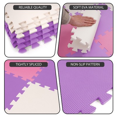 Pink, Purple, Beige EVA Foam Interlocking Play Mat Set, 36 Tiles