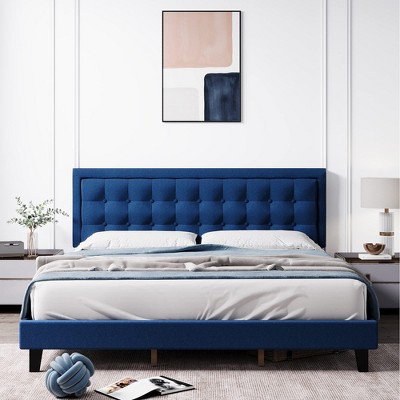 Modern Upholstered Platform Bed with Button Tufted Headboard