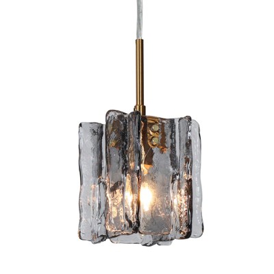 LNC Echonalyri 1-Lights 4.7" Modern Cylinder Pendant  Lights, Polished Gold and Matte Black with Smoked Gray Ribble Glass