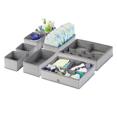 Image of mDesign Fabric Nursery/Playroom Divided Drawer Organizer Storage Bin, 2 Pack - Herringbone Gray