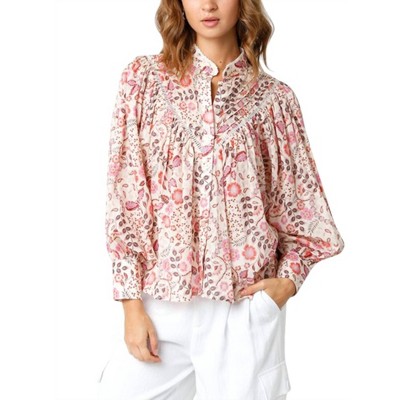 Women's Floral Pattern Long Sleeve Top - OLIVACEOUS