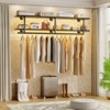 Aheaplus 2 Tiers Heavy Duty Pipe Clothing Shelves with Hanging Rod, 47-73in Space-Saving Wall Mounted Clothing Rack with Top Shelf - 2 of 4
