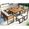 Outdoor 9-Piece Dining Set, Dining Set with Chairs and Ottomans and Square Table, Acacia Chairs with Metal Frame and PE Cushions– Cuddlewood - 3 of 4