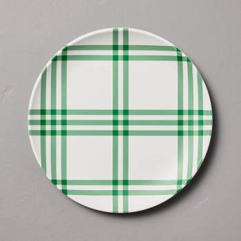 8.8" Tri-Stripe Plaid Melamine Salad Plates Green/Cream - Hearth & Hand™ with Magnolia