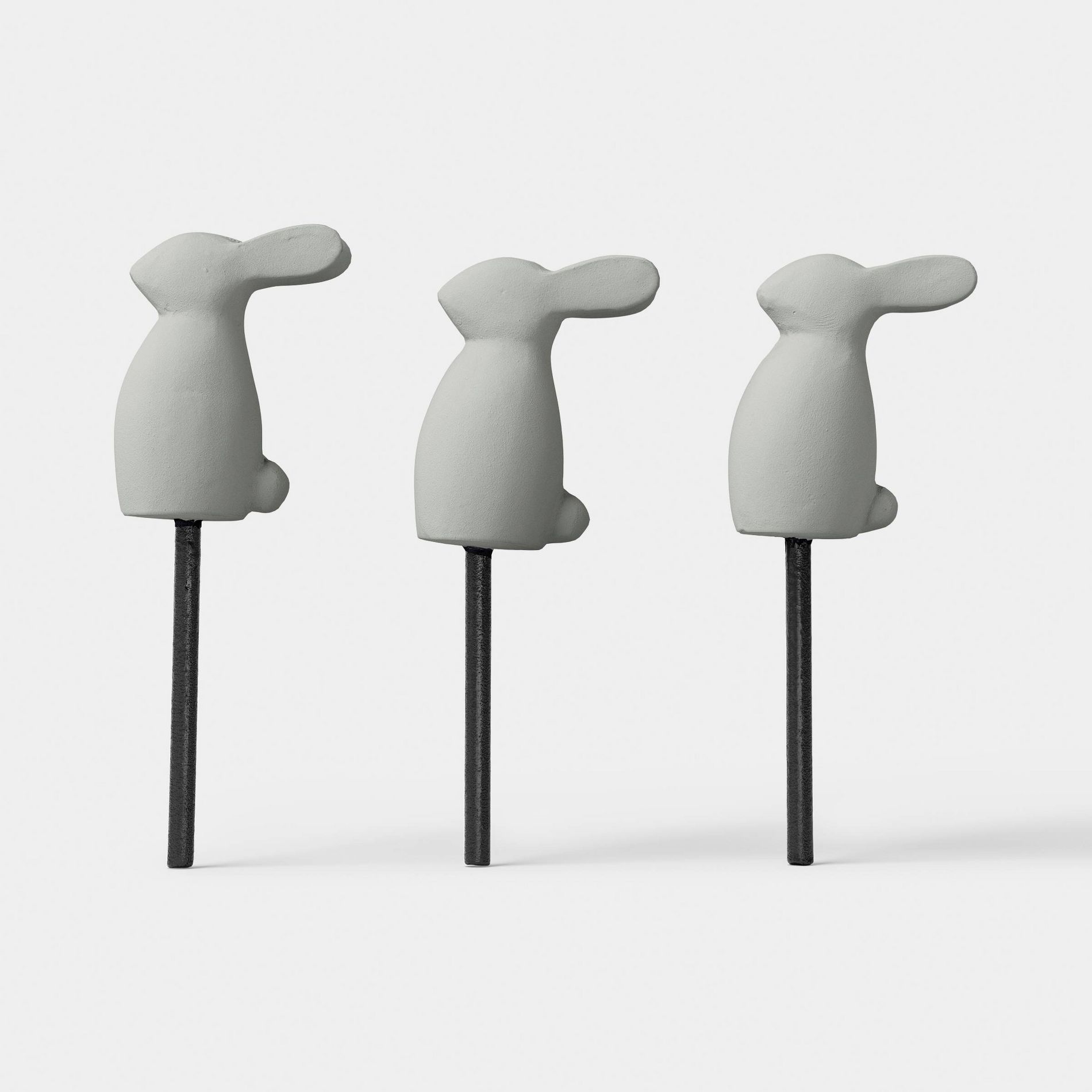 Cement 3pc Rabbit Decorative Garden Stakes Gray - Threshold™