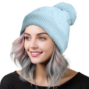 Dalix Cable Knit Pom Beanie - 1 of 4