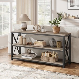 Industrial Long Console Table, 55 Inch 3-Tier Entryway Table with Storage Shelves, for Entryway, Hallway, Living Room, Bedroom - 1 of 4