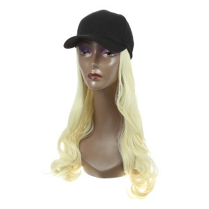 Unique Bargains Women's Baseball Cap with Hair Extensions Curly Wavy Hairstyle Adjustable Wig Hat Light Gold Tone - 1 of 4