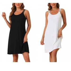INSPIRE CHIC Women's 2 Pcs Sleeveless A-Line Sleepdress Dual-Strap Knee-Length Cami Nightgowns - 1 of 4