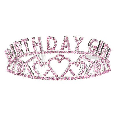 Blue Panda Pink Rhinestone Birthday Girl Tiara Headband Heart-Shaped Princess Crown for Girls Women