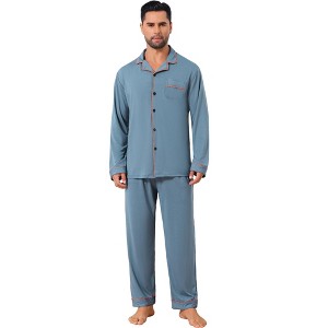 INSPIRE CHIC Men's 2 Pieces Long Sleeve Solid Color Button Down Casual Pajamas Set - 1 of 4