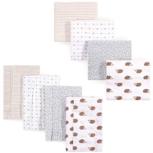 Hudson Baby Unisex Baby Cotton Flannel Burp Cloths and Receiving Blankets, 8-Piece, Hedgehog, One Size - 1 of 2