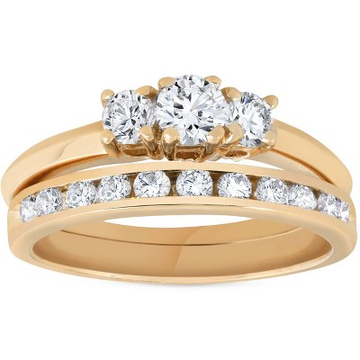 Pompeii3 14k Yellow Gold 1ct Diamond Engagement Wedding Ring Set 3stone ...