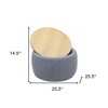 HomeRoots 26" Dark Gray and Natural Fabric And Wood Reversible Tray Top Round Storage Ottoman - 3 of 4