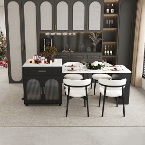 ORRD  Expandable Kitchen Island with Outlets & Storage, 80-inch Mobile Prep Table with Dining Extension, Solid Wood Top, White - 1 of 4