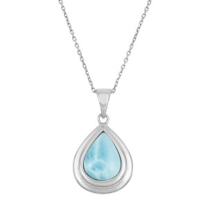 Caribbean Treasures Sterling Silver Teardrop Larimar 18" Pendant Necklace - Blue - 1 of 2