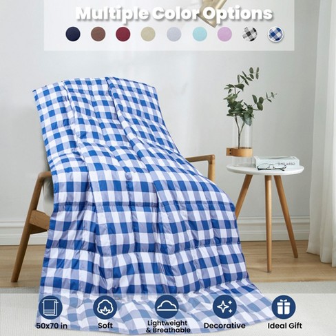 Peace Nest Ultra Lightweight Throw Blanket Down and Feather Fiber Blanket Blue white check 50