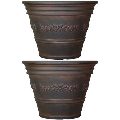 Sunnydaze Indoor/Outdoor Patio, Garden, or Porch Weather-Resistant Double-Walled Laurel Flower Pot Planter - 13" - Rust Finish - 2pk