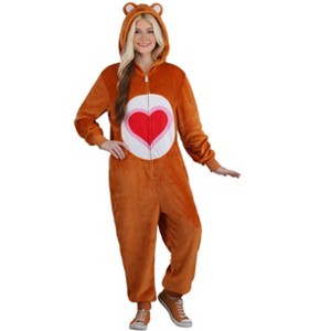HalloweenCostumes.com Care Bears Tenderheart Bear Adult Costume Jumpsuit | Hooded Fleece Outfit with Heart Design for Halloween Cosplay - 1 of 4