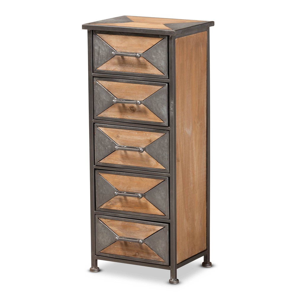 Laurel Wood 5 Drawer Cabinet Gray/Brown - Baxton Studio