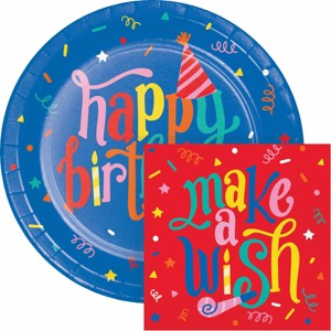Creative Converting Hats Off Birthday Hats Plates and Napkins Set 48ct - 1 of 4