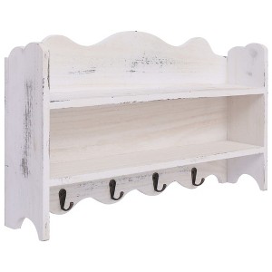 Aghana Digitals Vintage White Paulownia Wood Wall-Mounted Coat Rack with 2 Shelves & 4 Hooks for - 1 of 4