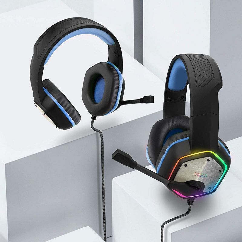 EKSA RGB Plug In USB Gaming Headset for PC, PS4, and PS5 with Microphone, Blue, and S100 Computer PC Headset with Adjustable Microphone, Black, 3 of 7