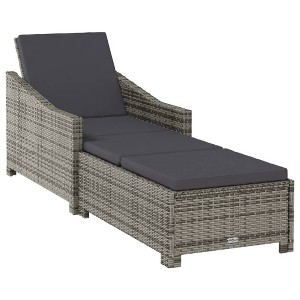 vidaXL Outdoor Sun Lounger with Adjustable Backrest and Slide Armrests - Poly Rattan Garden Furniture in Gray with Dark Gray Cushion - 1 of 4