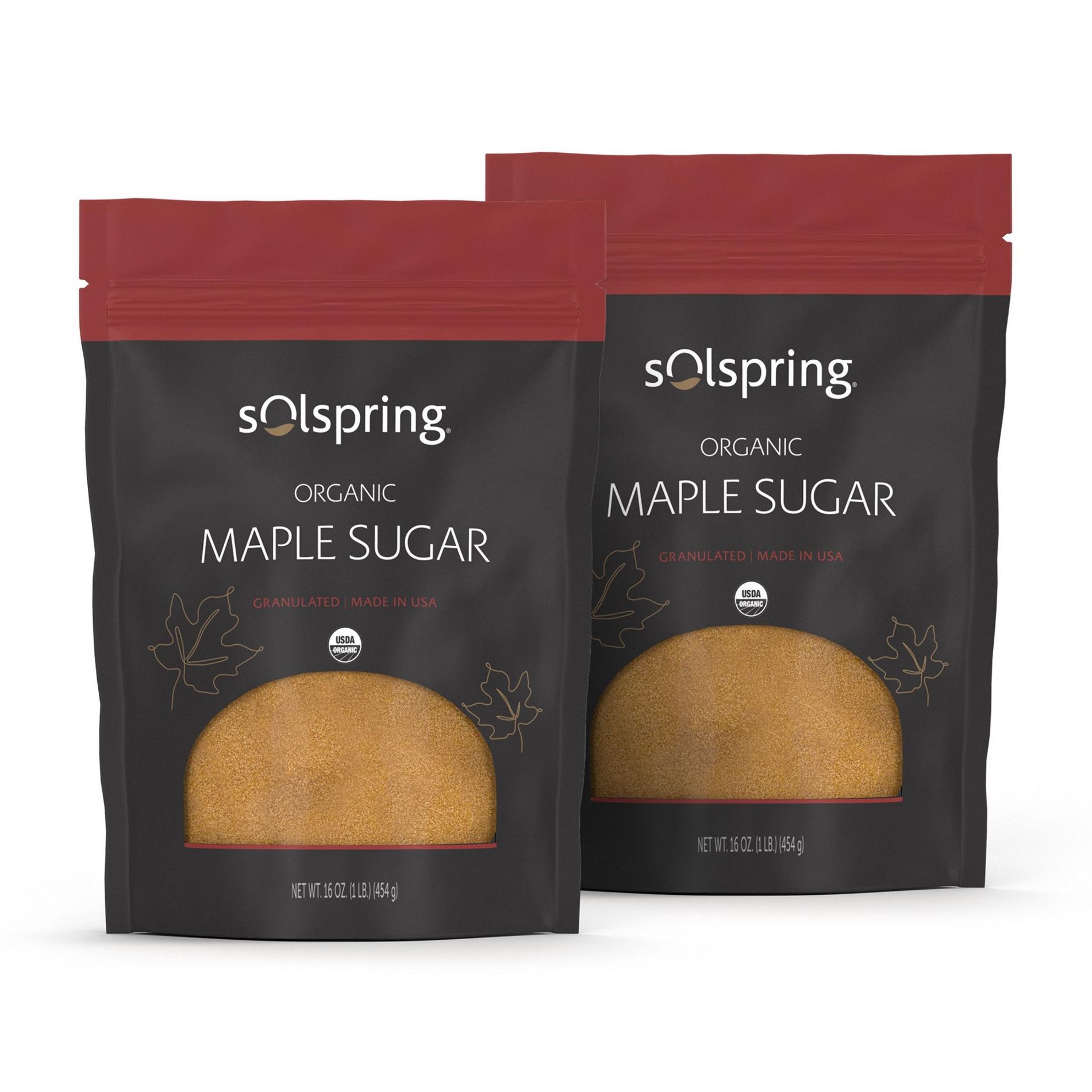 Solspring Organic Maple Sugar, 16 oz, Granuated, Made in U.S.A, Sugar Alternative, Certified USDA Organic, Dr. Mercola - 2 Pack